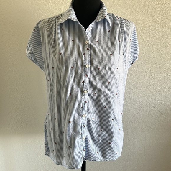Old Navy Relaxed Blue Striped Button Front Blouse Size Medium - Picture 2 of 10